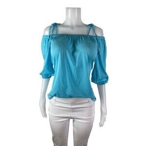 F. Michael Kors Top Size M Blue Blouse 3/4 Sleeve Off The Shoulder NWT $78